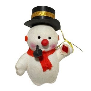 Vintage Flocked Snowman Christmas Ornament